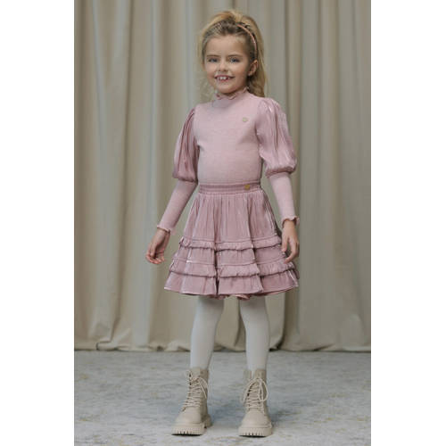 Le Chic midi rok strokenrok roze Meisjes Viscose Effen - maat 128 afbeelding