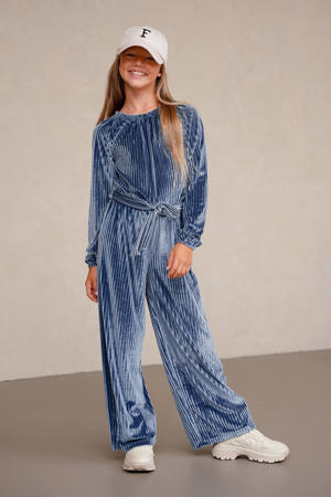 straihgt fit fluwelen jumpsuit blauw