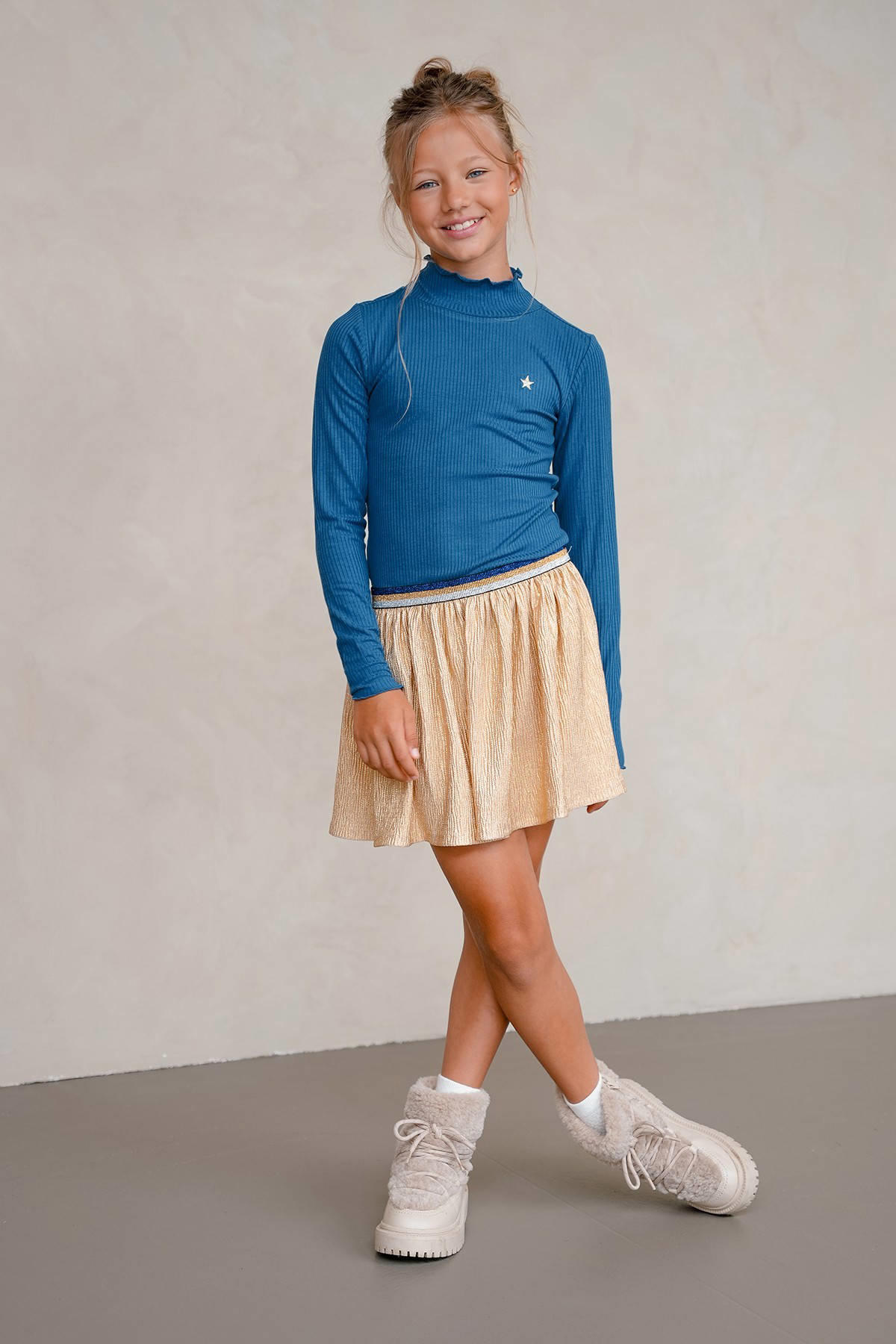 Like Flo jurk met col rib gebreid blauw | kleertjes.com