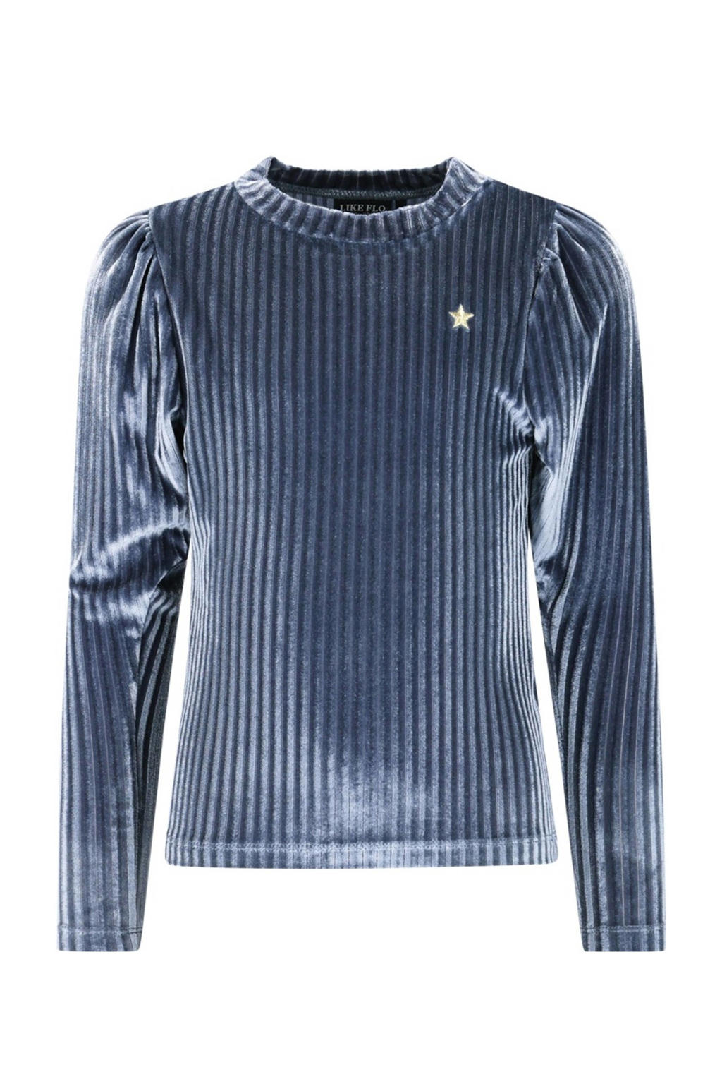 Blauwe meisjes Like Flo fluwelen blousetop met lange mouwen en ronde hals