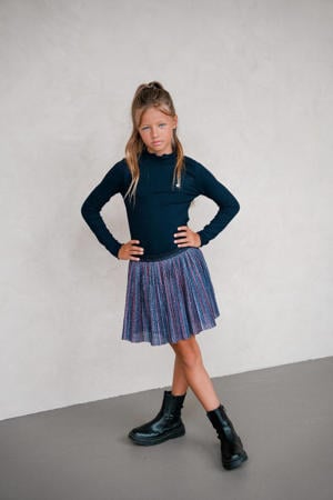 jurk met col rib gebreid donkerblauw