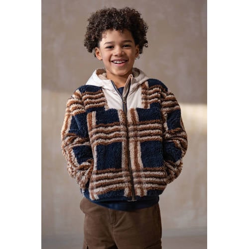 Like Flo Boys gevoerd vest donkerblauw Meisjes Imitatiebont Capuchon Ruit