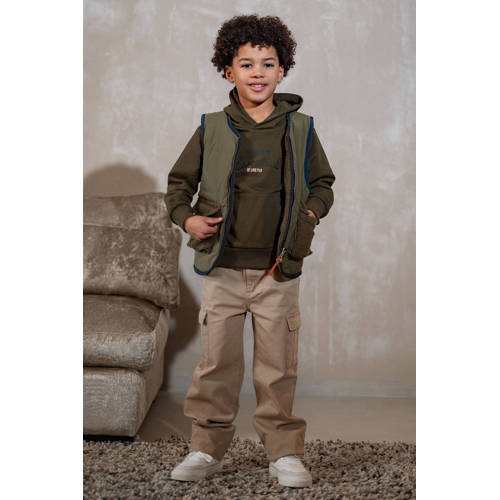 Like Flo Boys reversible teddy bodywarmer armygroen Jongens Polyester Openvallende hals
