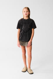 thumbnail: Antraciete meisjes Shoeby T-shirt van katoen met effen, korte mouwen, ronde hals en 3D applicatie
