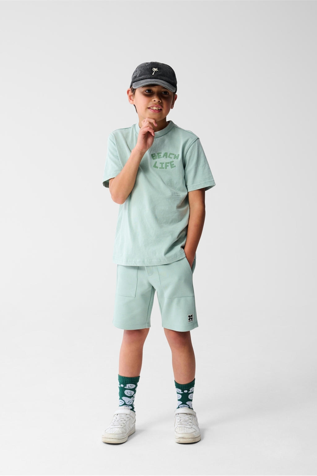 Blauwe jongens Shoeby T-shirt van katoen met backprint, korte mouwen en ronde hals