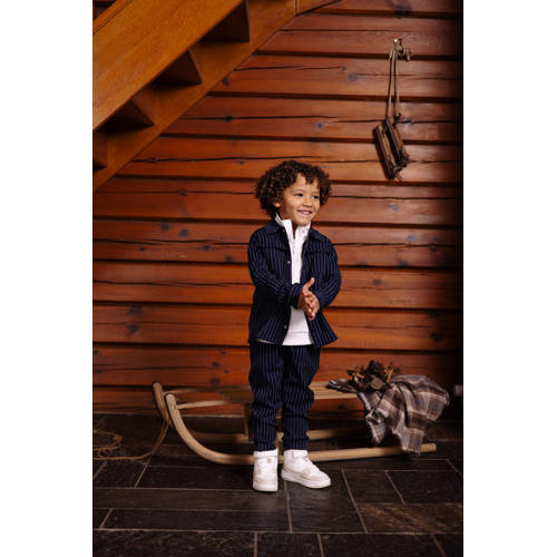 LEVV Little regular casual broek met krijtstreep donkerblauw Jongens Polyester