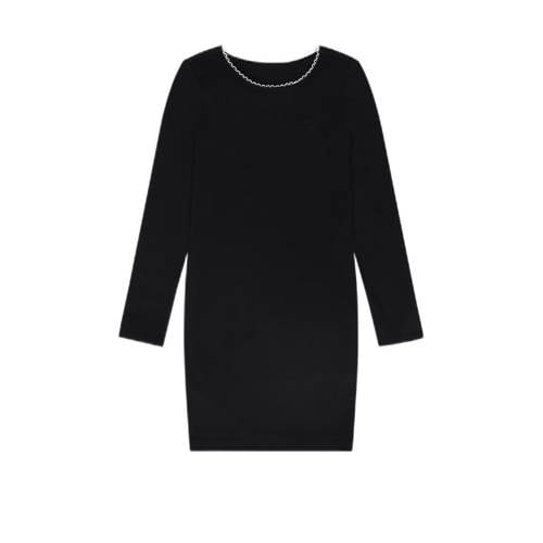 NIK&NIK korte jurk rib gebreid zwart Meisjes Stretchkatoen Ronde hals Effen