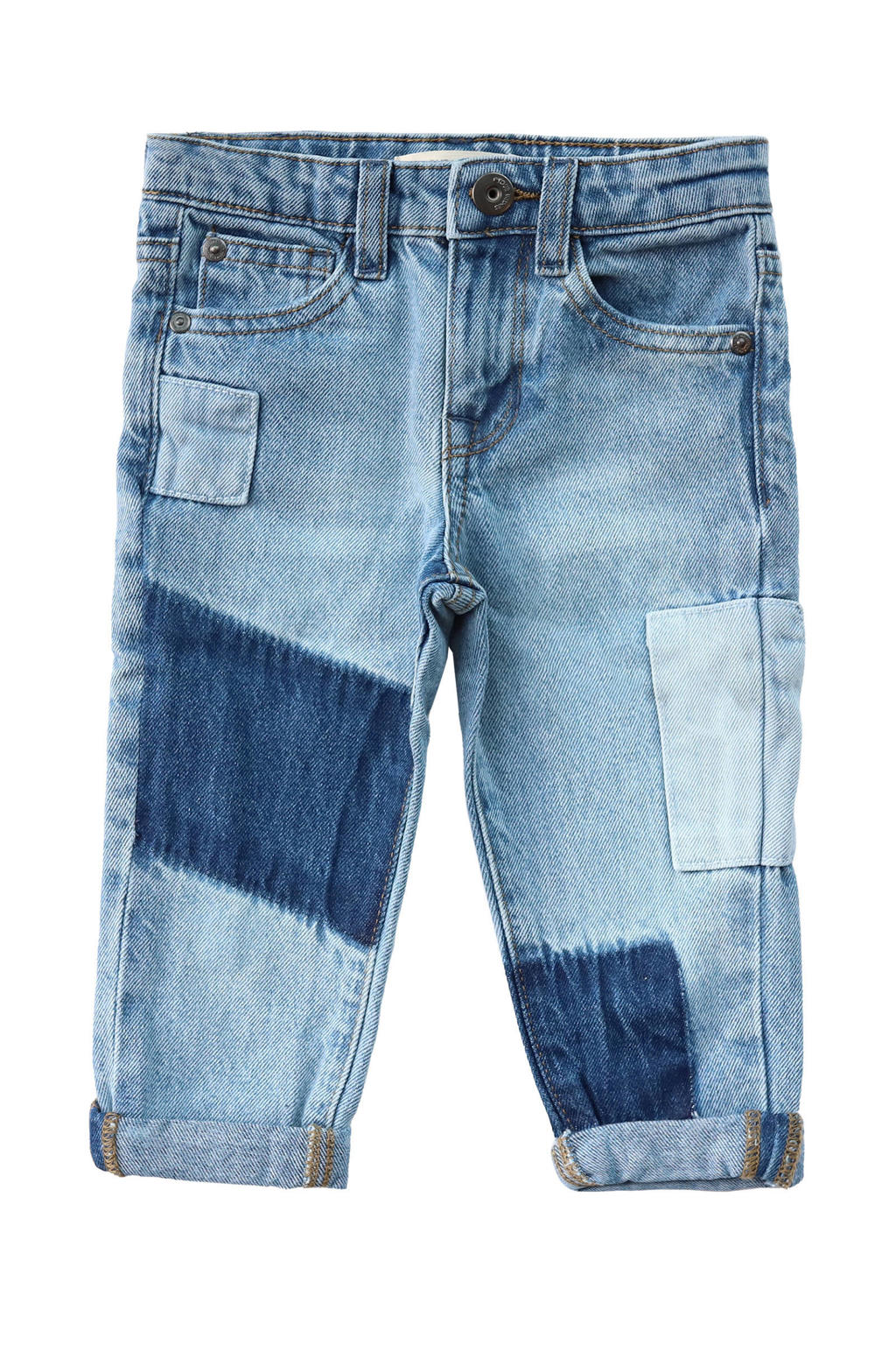Medium blue denim jongens Your Wishes waist regular fit jeans van denim met rits- en knoopsluiting en meerkleurige print