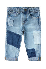 thumbnail: Medium blue denim jongens Your Wishes waist regular fit jeans van denim met rits- en knoopsluiting en meerkleurige print