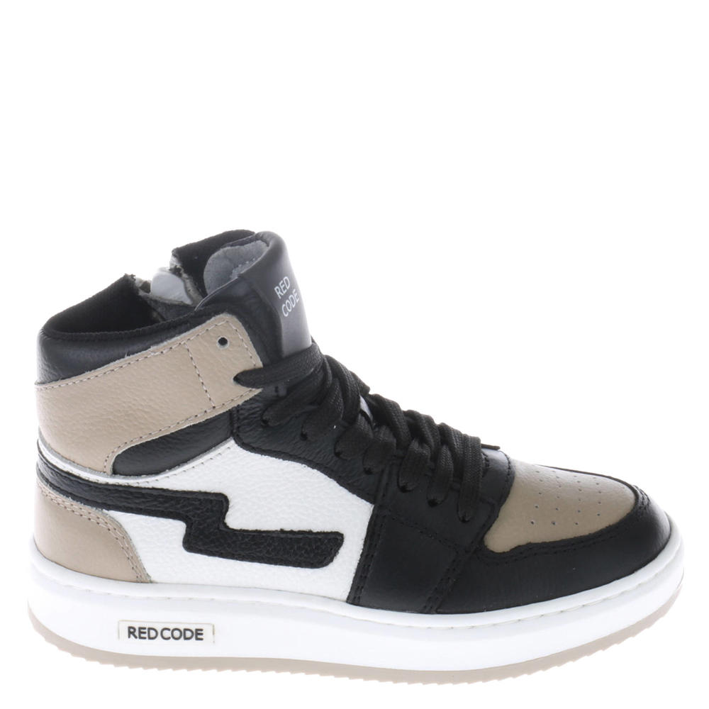 Taupe en multikleurige jongens Red Code leren sneakers met rits- en vetersluiting