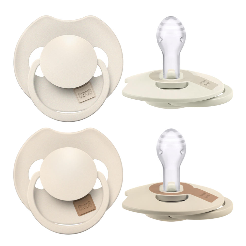 Difrax LOVI Dynamische Fopspeen Prime - 6 tot 18 Maanden - Lichtbeige & Creme - 2 st.