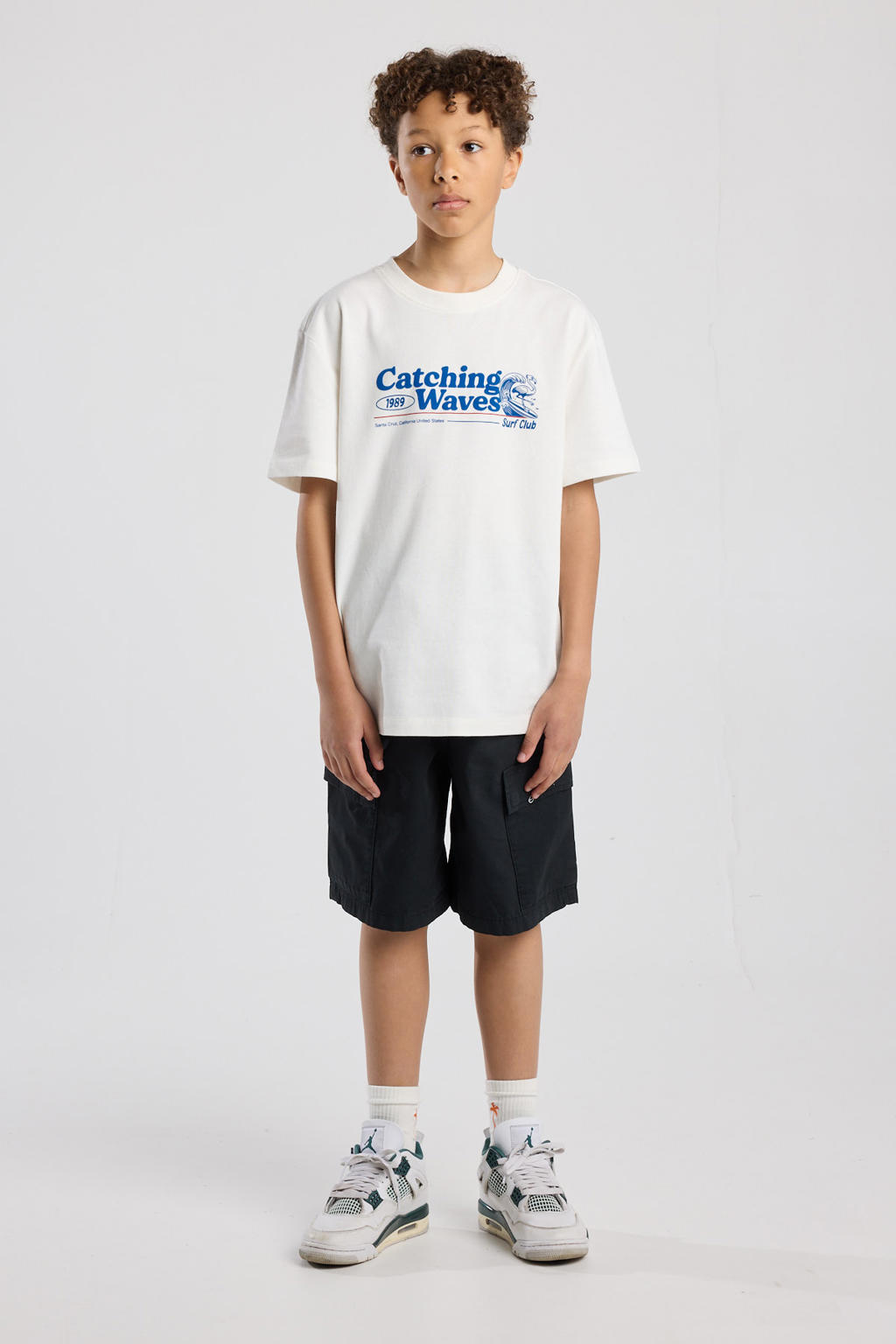 Wit en blauwe jongens America Today T-shirt van katoen met printopdruk, korte mouwen en ronde hals