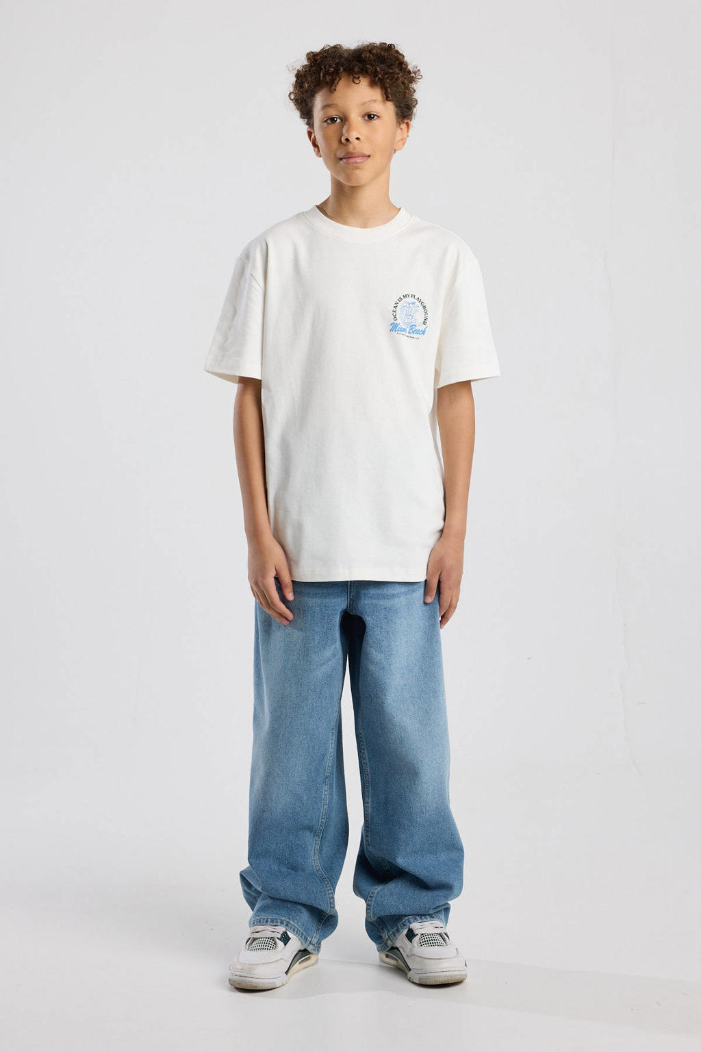Witte jongens America Today T-shirt van katoen met backprint, korte mouwen en ronde hals