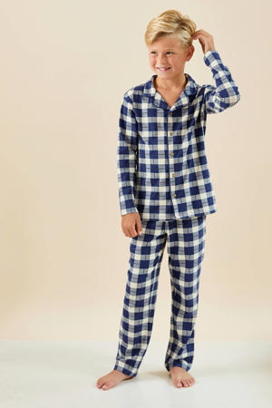 pyjama met donkerblauw geruite print