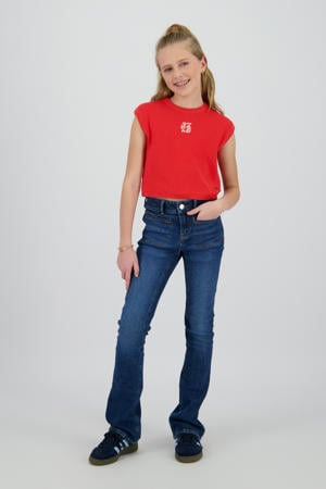 high waist flared jeans dark blue denim