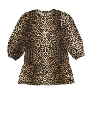 korte jurk met panterprint bruin