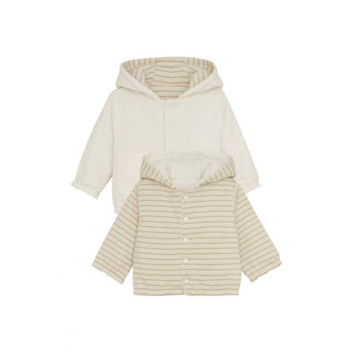 Noppies baby gestreepte sweatvest ecru Jongens/Meisjes Stretchkatoen Capuchon
