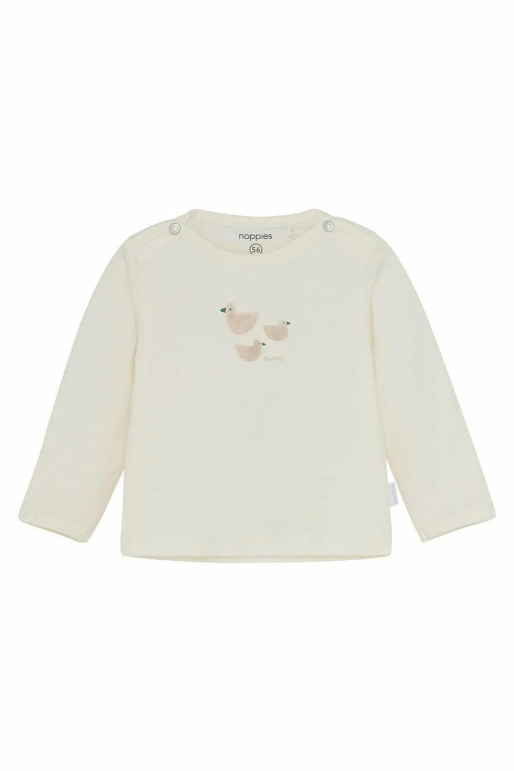 Witte jongens en meisjes Noppies baby longsleeve van stretchkatoen met printopdruk, lange mouwen, V-hals, drukknoopsluiting en elastische boord