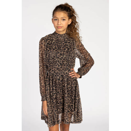 AI&KO korte jurk bruin Meisjes Polyester Choker Panterprint - maat 164 afbeelding