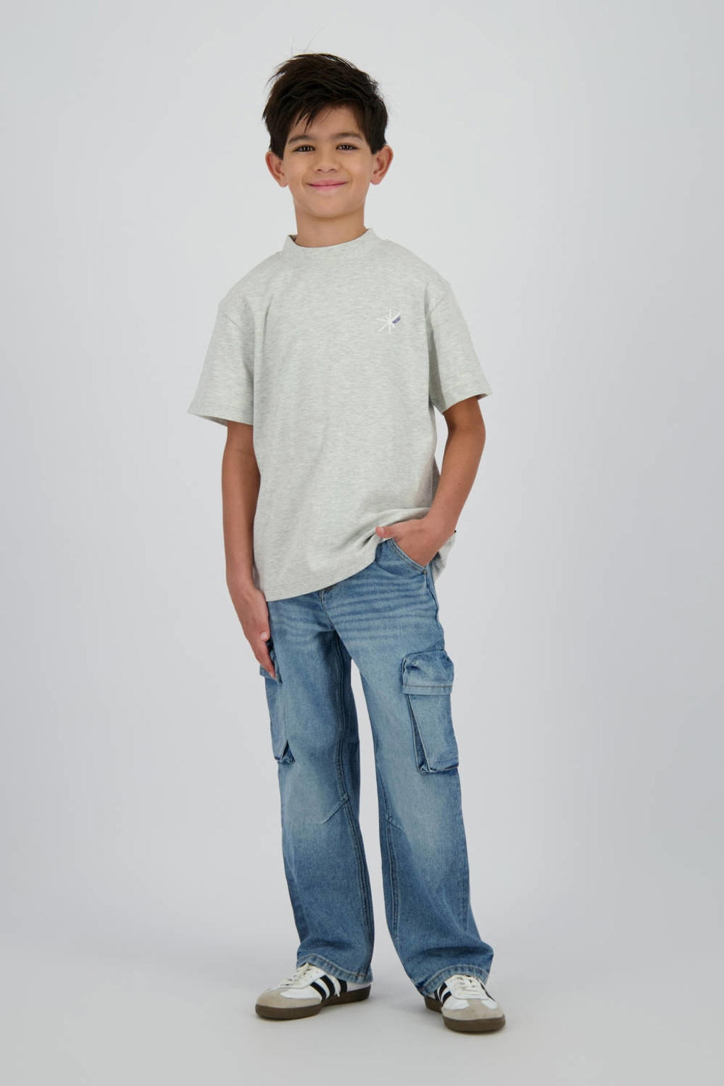 Grijs melange, grijs en blauwe jongens Raizzed T-shirt melange van katoen met backprint, korte mouwen en ronde hals