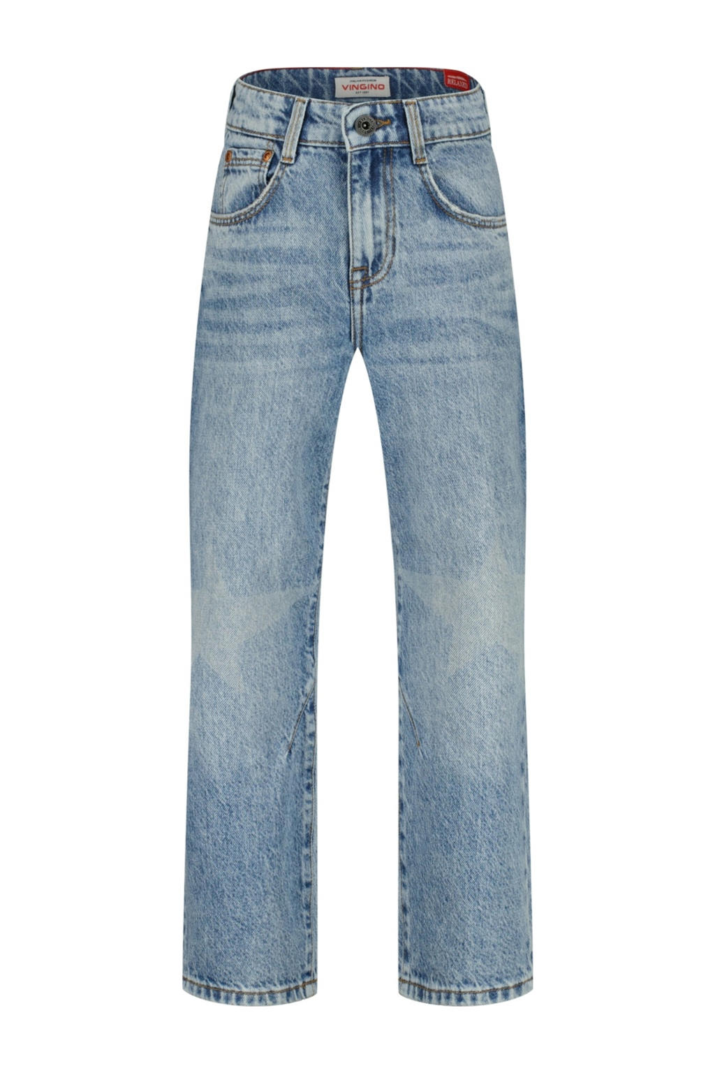 Light blue denim jongens Vingino relaxed loose fit jeans van denim met regular waist en effen
