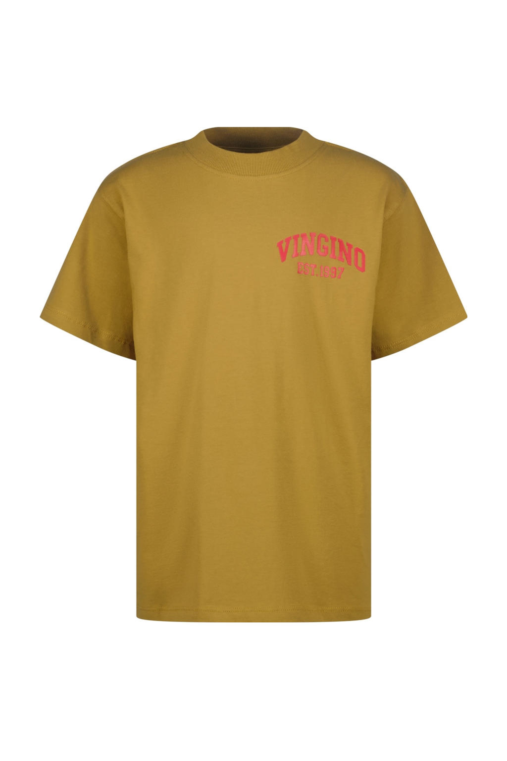 Bruine jongens Vingino T-shirt van katoen met logo dessin, korte mouwen en ronde hals