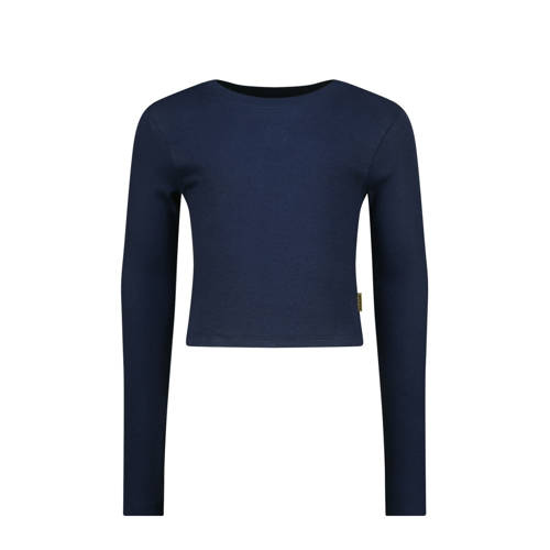 Vingino longsleeve donkerblauw rib gebreid Meisjes Stretchkatoen Ronde hals - maat 128 afbeelding