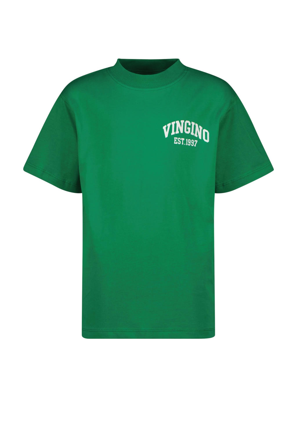 Groene jongens Vingino T-shirt van katoen met logo dessin, korte mouwen en ronde hals