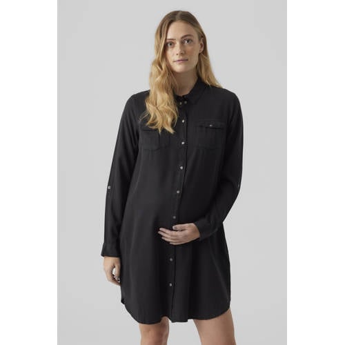 VERO MODA MATERNITY zwangerschaps jurk zwart Dames Lyocell Klassieke kraag - maat XL afbeelding