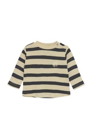 gestreepte longsleeve ecru/grijs fijn gebreid