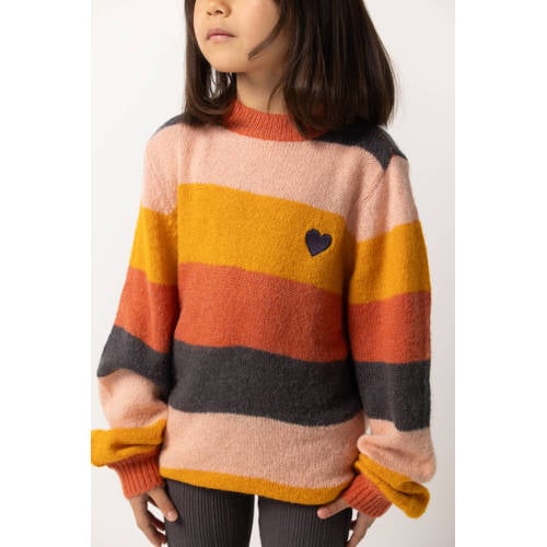 Noppies kids gestreepte trui oranje fijn gebreid Meisjes Acryl Col Streep