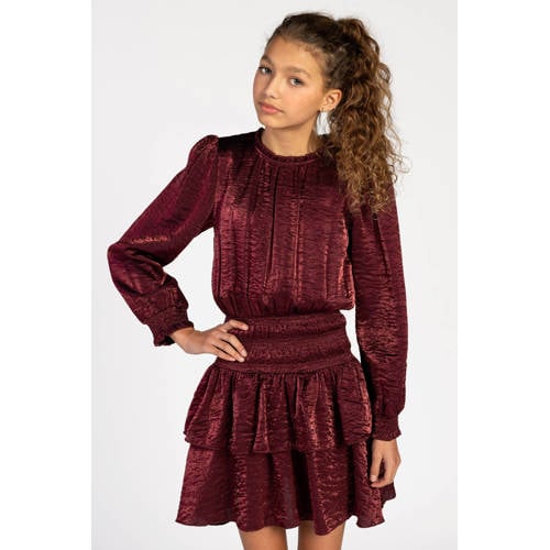 AI&KO korte jurk donkerrood Meisjes Viscose Ronde hals Effen - maat 152 afbeelding
