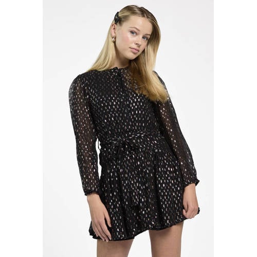 AI&KO korte jurk zwart Meisjes Polyester Ronde hals All over print