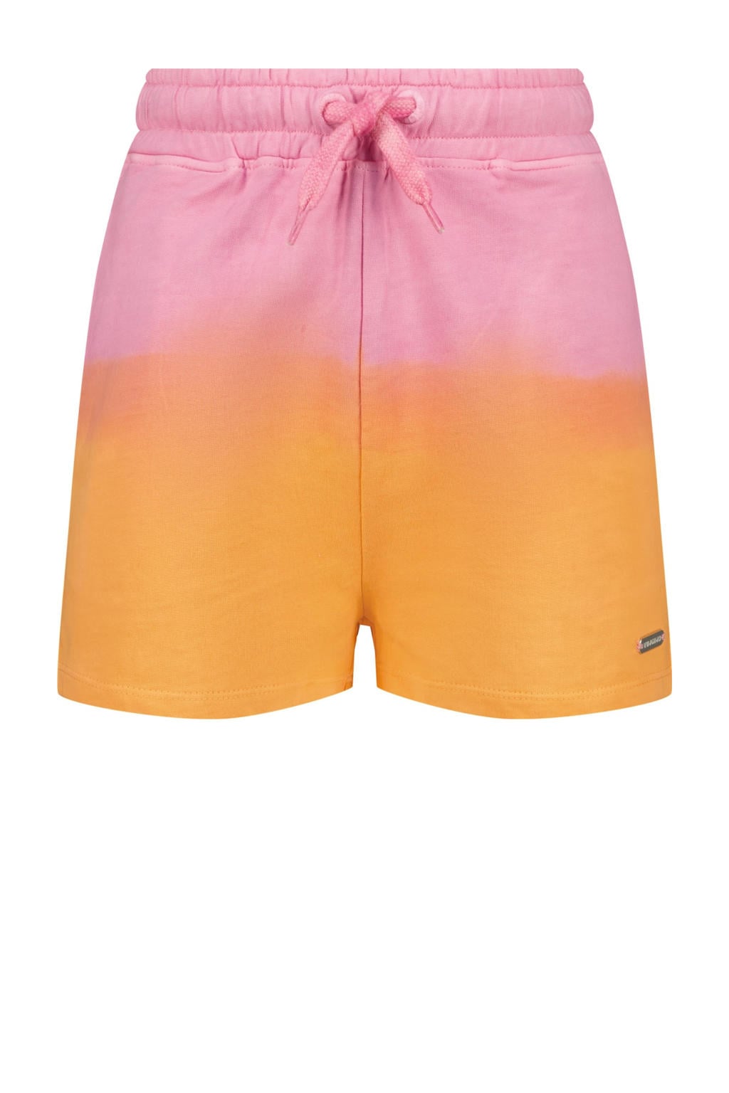 Roze en oranje meisjes Vingino relaxed sweatshort van viscose met high waist, elastische tailleband met koord en tie-dye effect