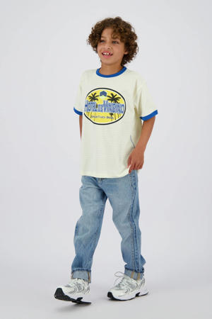T-shirt lichtgeel/blauw