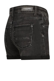 thumbnail: Grey denim meisjes Vingino regular fit short vintage van katoen met high waist, rits- en knoopsluiting en effen