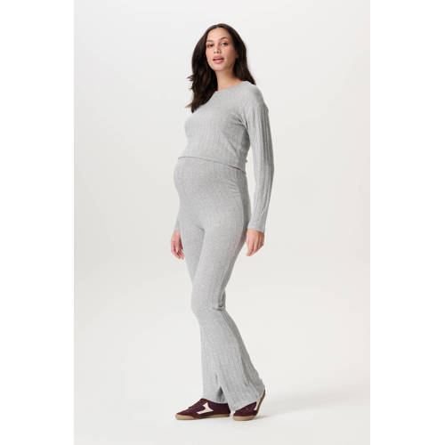 Noppies maternity flared high waist zwangerschaps flared broek grijs fijn gebreid Dames Polyester - maat S afbeelding