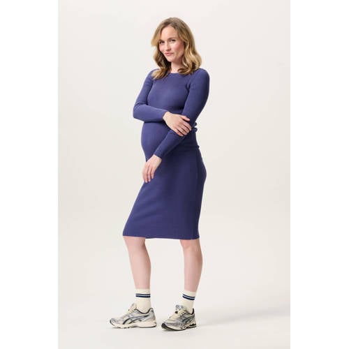Noppies maternity zwangerschaps midi jurk fijn gebreid blauw Dames Katoen Ronde hals - maat S afbeelding