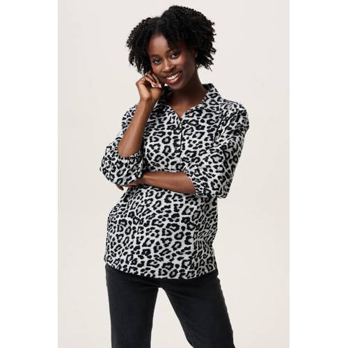 Noppies maternity zwangerschaps blousetop met panterprint grijs Dames Katoen Klassieke kraag - maat M afbeelding