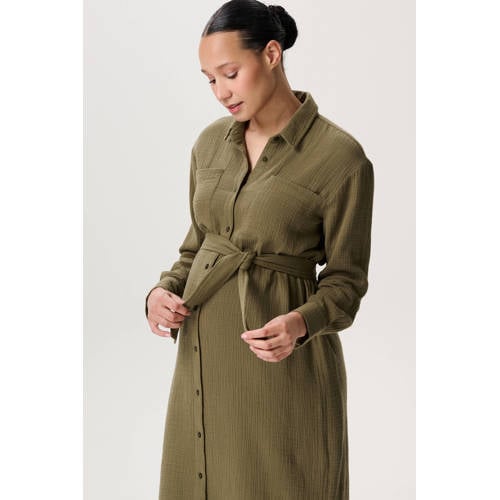 Noppies maternity zwangerschaps blousejurk olijfgroen Dames Katoen Klassieke kraag - maat L afbeelding
