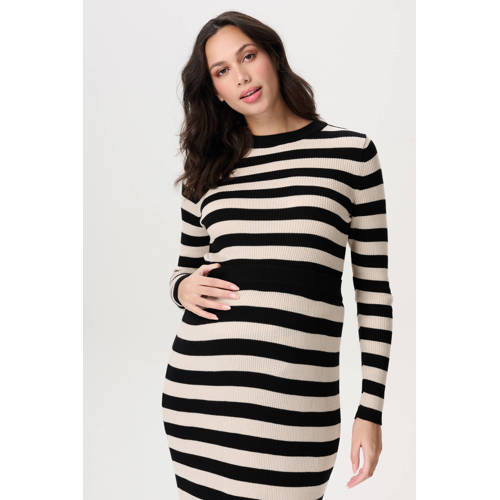 Noppies maternity zwangerschaps gestreepte longsleeve zwart fijn gebreid Dames Katoen Ronde hals - maat XS afbeelding