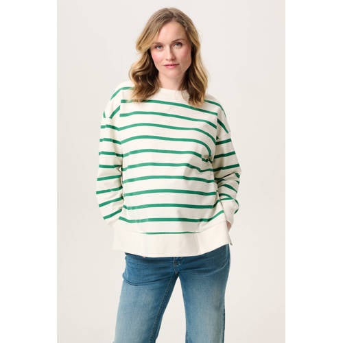 Noppies maternity zwangerschaps gestreepte sweater groen Trui Dames Stretchkatoen Ronde hals - maat XXL afbeelding