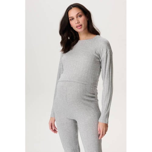 Noppies maternity zwangerschaps cropped top grijs fijn gebreid Dames Polyester Ronde hals - maat M afbeelding