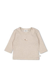 thumbnail: Beige jongens Feetje longsleeve van katoen met strepenprint, lange mouwen, ronde hals en drukknoopsluiting