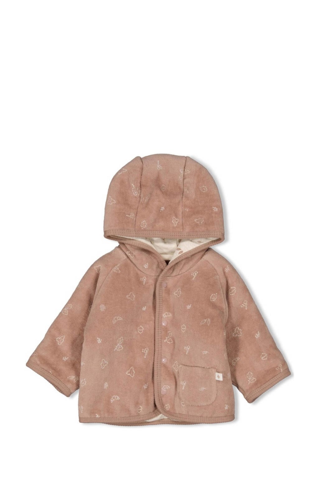 Bruin, lichtbruin en beige jongens en meisjes Feetje reversible tussenjas Fall Favorites van katoen met lange mouwen, capuchon en drukknoopsluiting