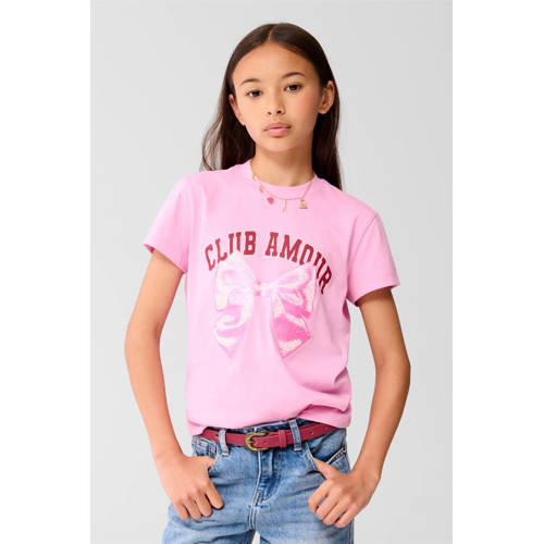 Shoeby T-shirt paars Meisjes Katoen Ronde hals Tekst - maat 98/104 afbeelding