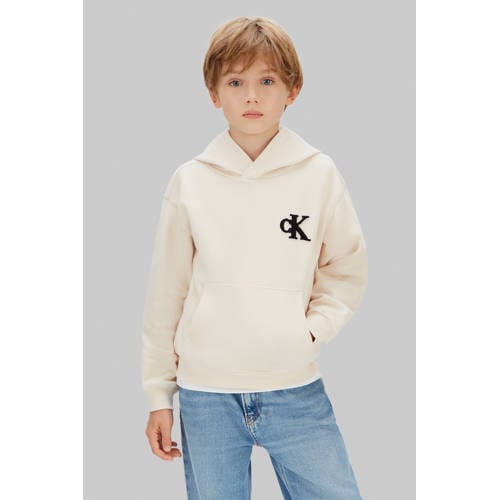 Calvin Klein hoodie beige Sweater Jongens Katoen Capuchon Logo - maat 128 afbeelding