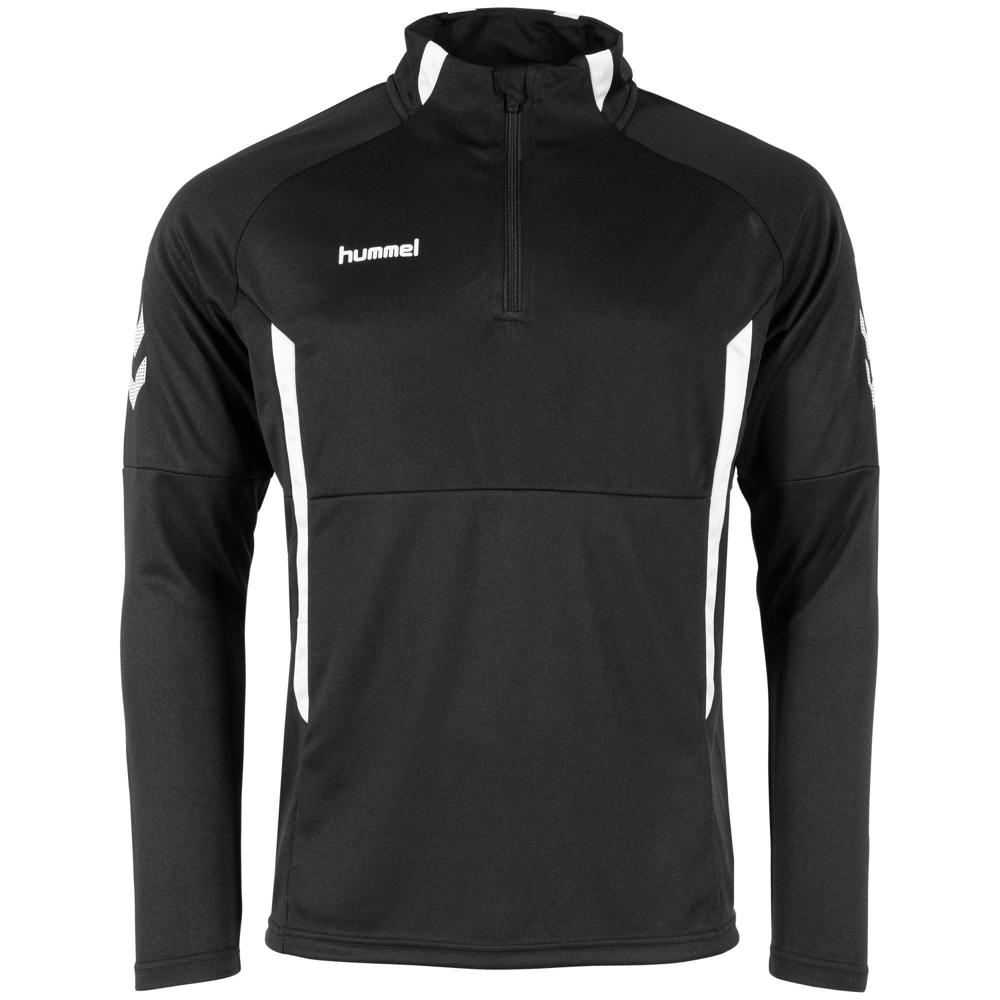 Zwarte jongens en meisjes hummel sportvest van polyester met lange mouwen en opstaande kraag