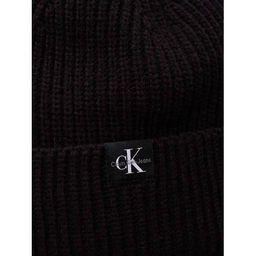 Calvin Klein ribgebreide muts zwart Jongens/Meisjes Acryl Effen