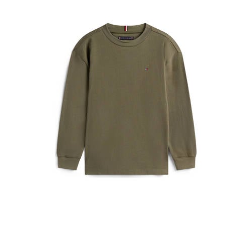 Tommy Hilfiger longsleeve donkergroen Jongens Katoen Ronde hals Effen